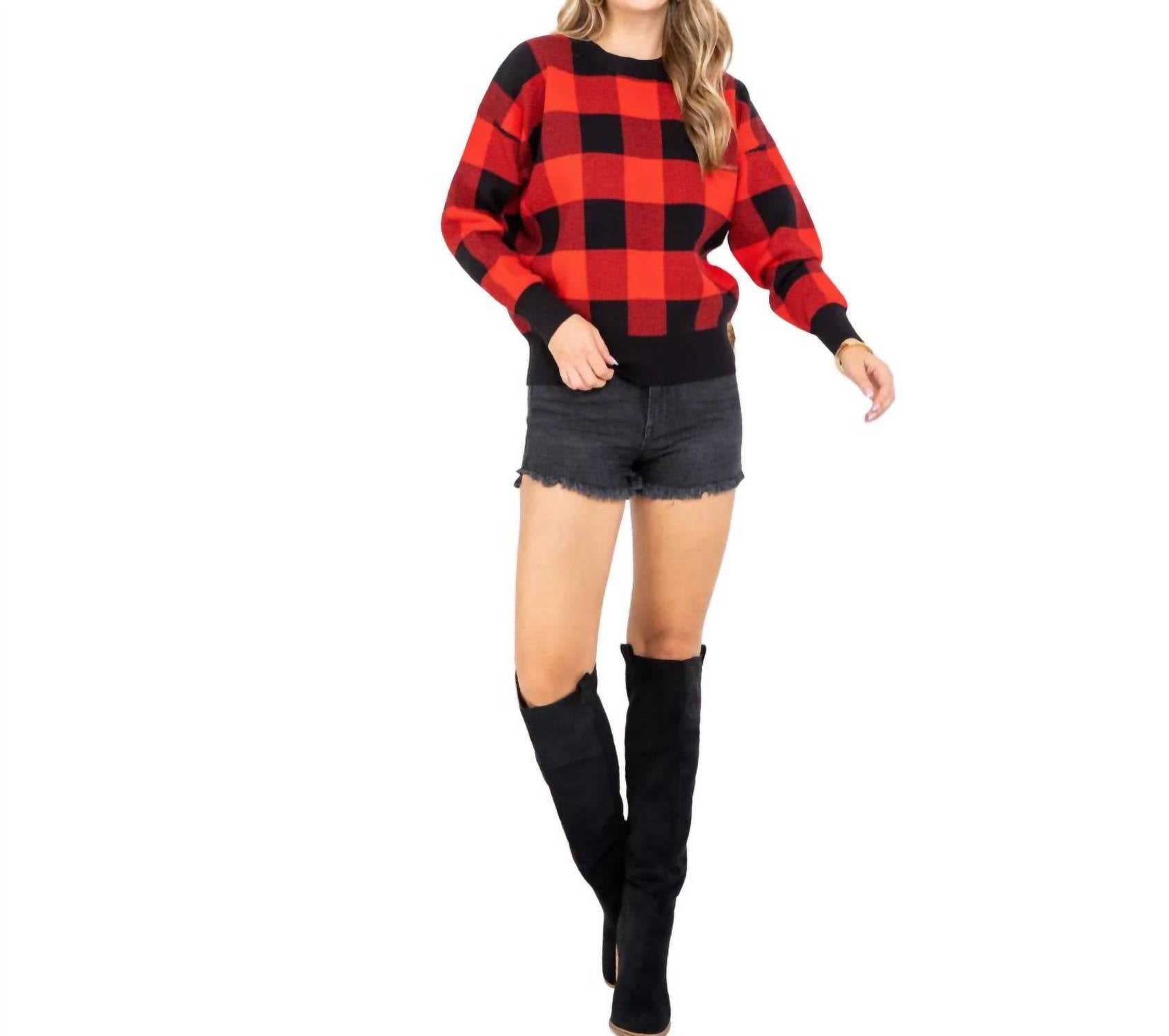 Sweet Lovely By Jen - Gingham Check Knit Sweater