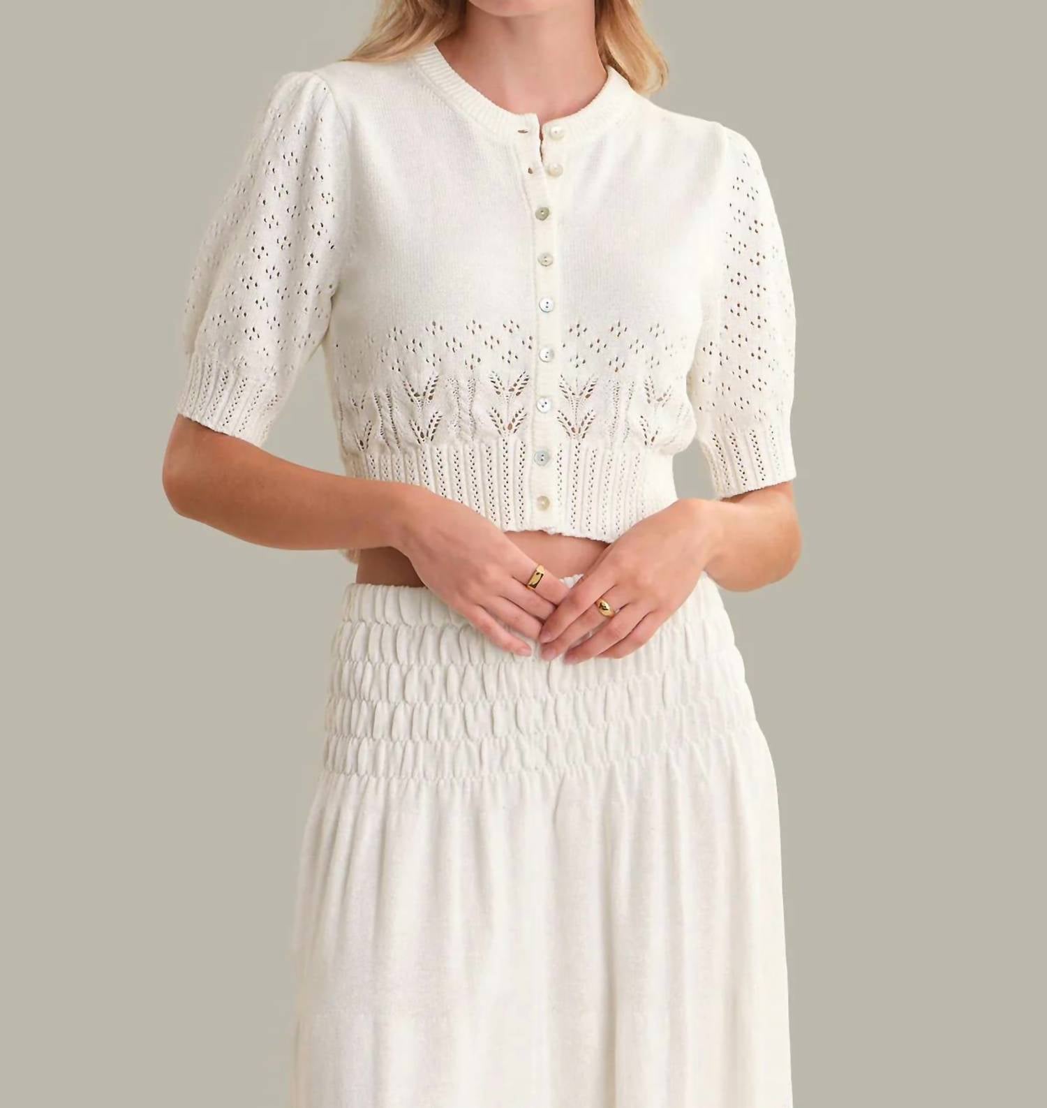 525 America - Odette Cropped Puff-sleeve Cardigan