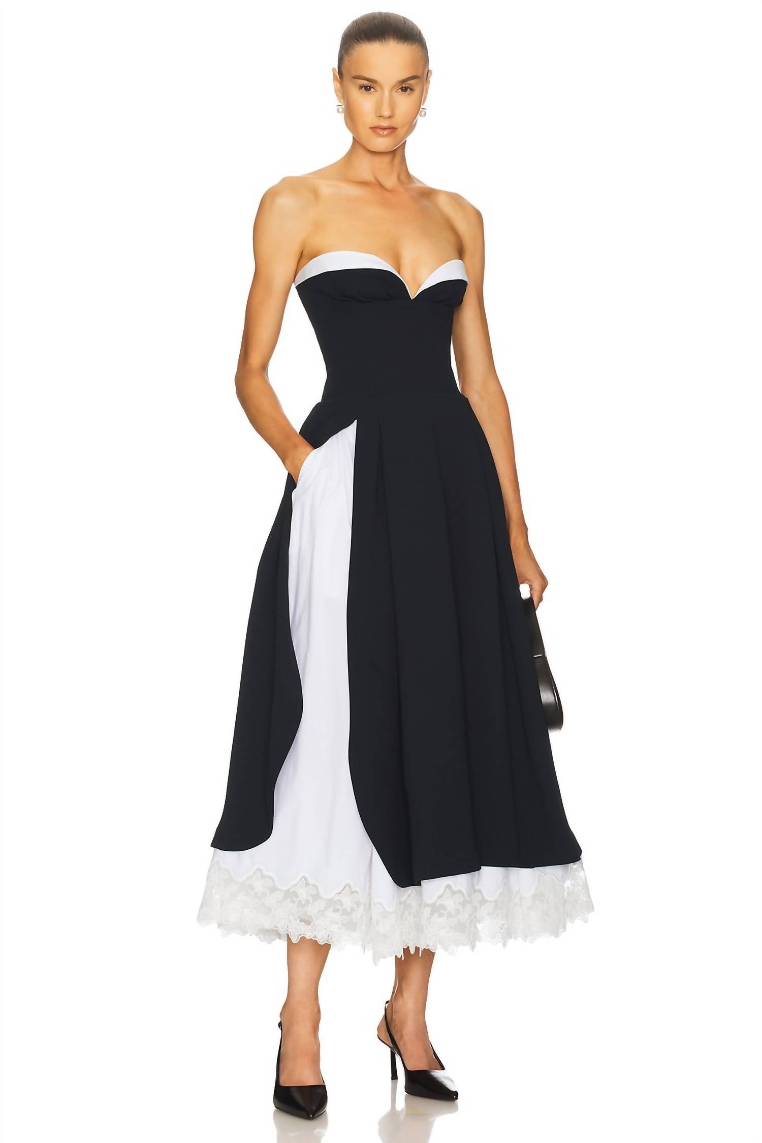 Helsa - The Finale Midi Dress With Lace & Poplin