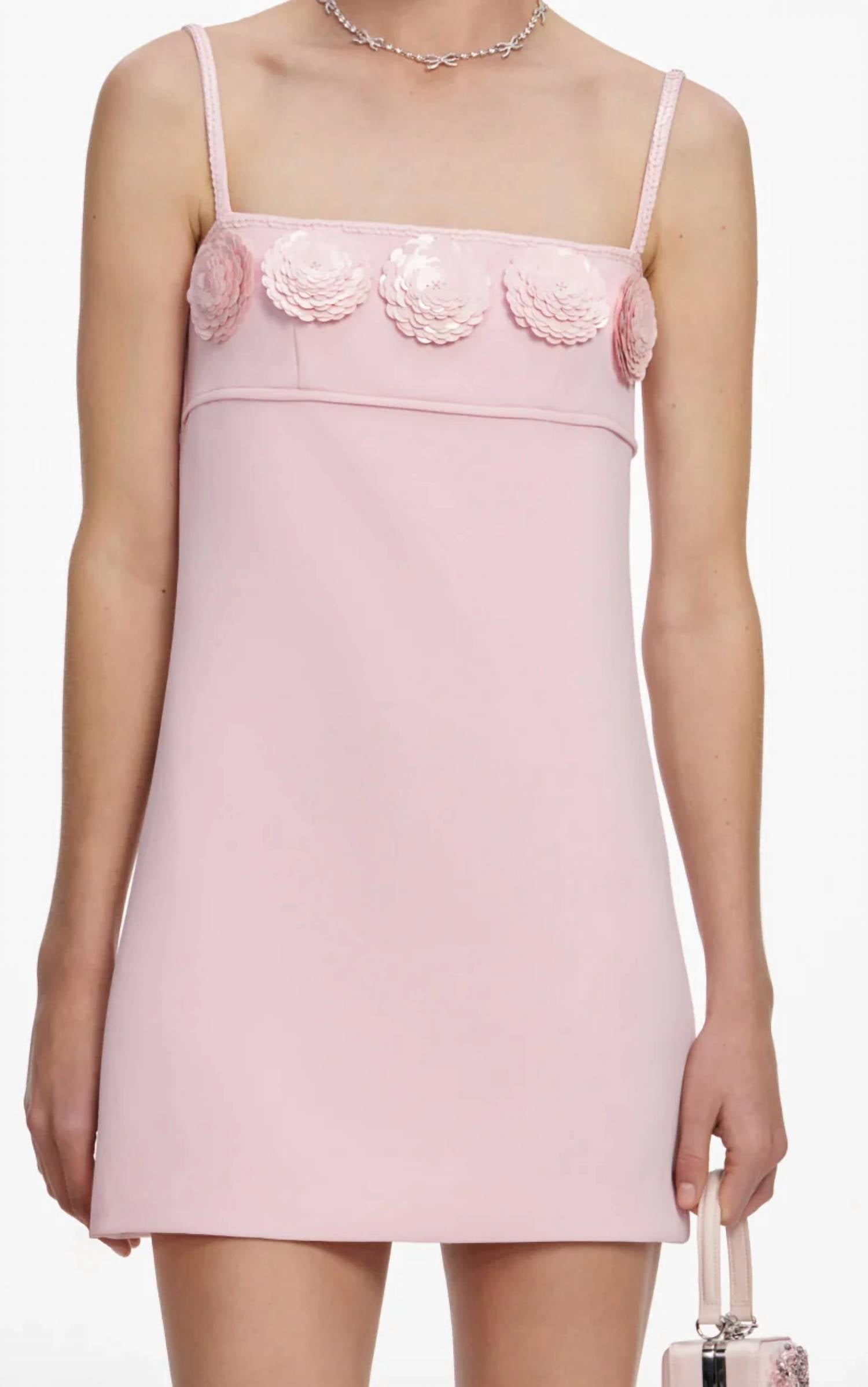 Self-Portrait - Crepe 3d Sequin Flower Mini Dress