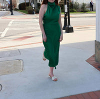 adelyn rae Jodie High Neck Satin Midi Dress in emerald - women's dress - view 8