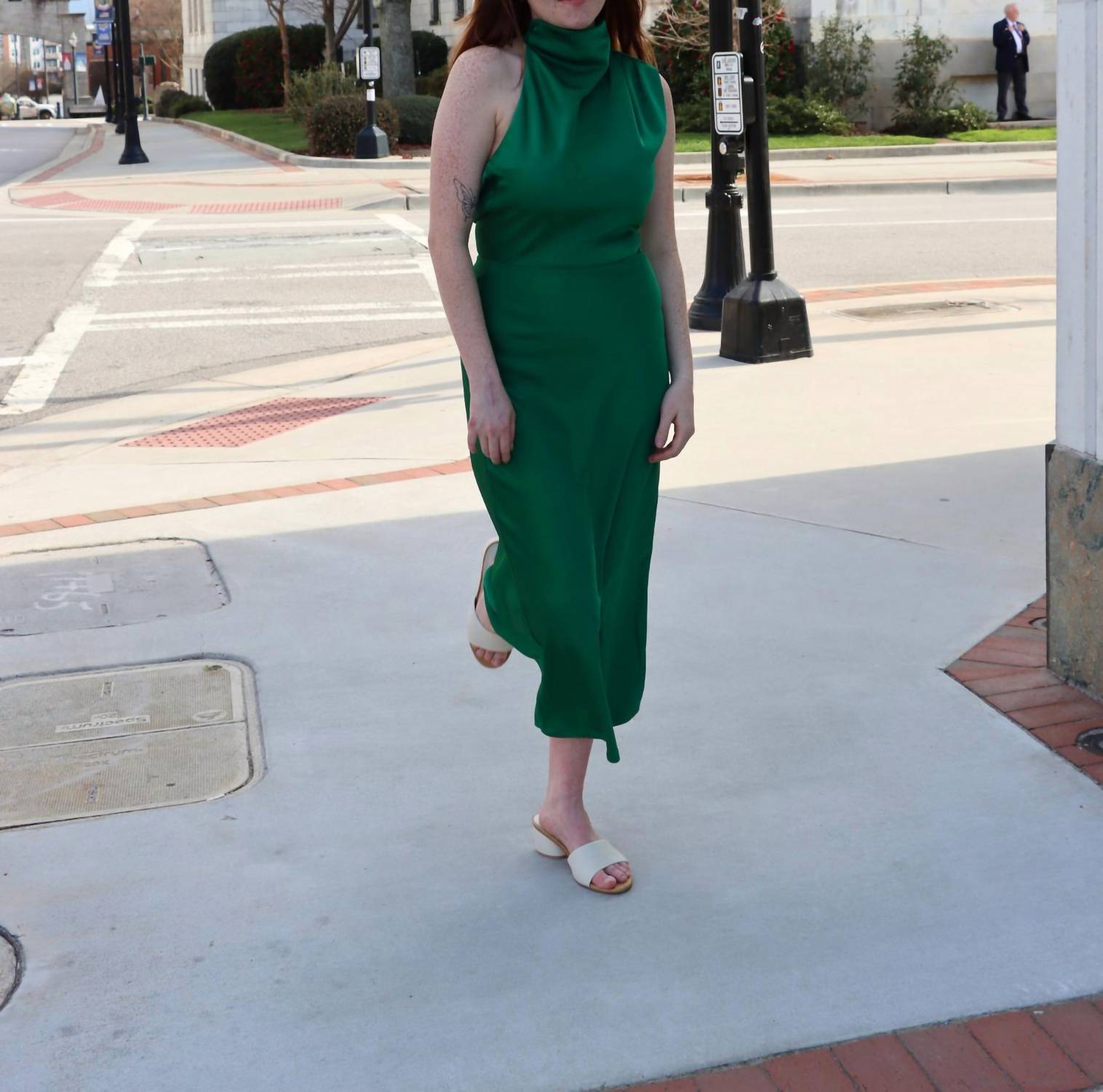 adelyn rae Jodie High Neck Satin Midi Dress in emerald - women's dress - view 8