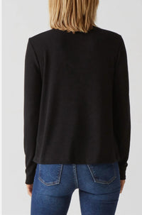 Michael Stars Bebe Glam Tahoe V with Lace Top in black - women's long sleeve top - detail view