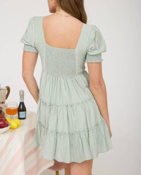 Blu Pepper - Square Neck Ruffle Detail Tiered Mini Dress
