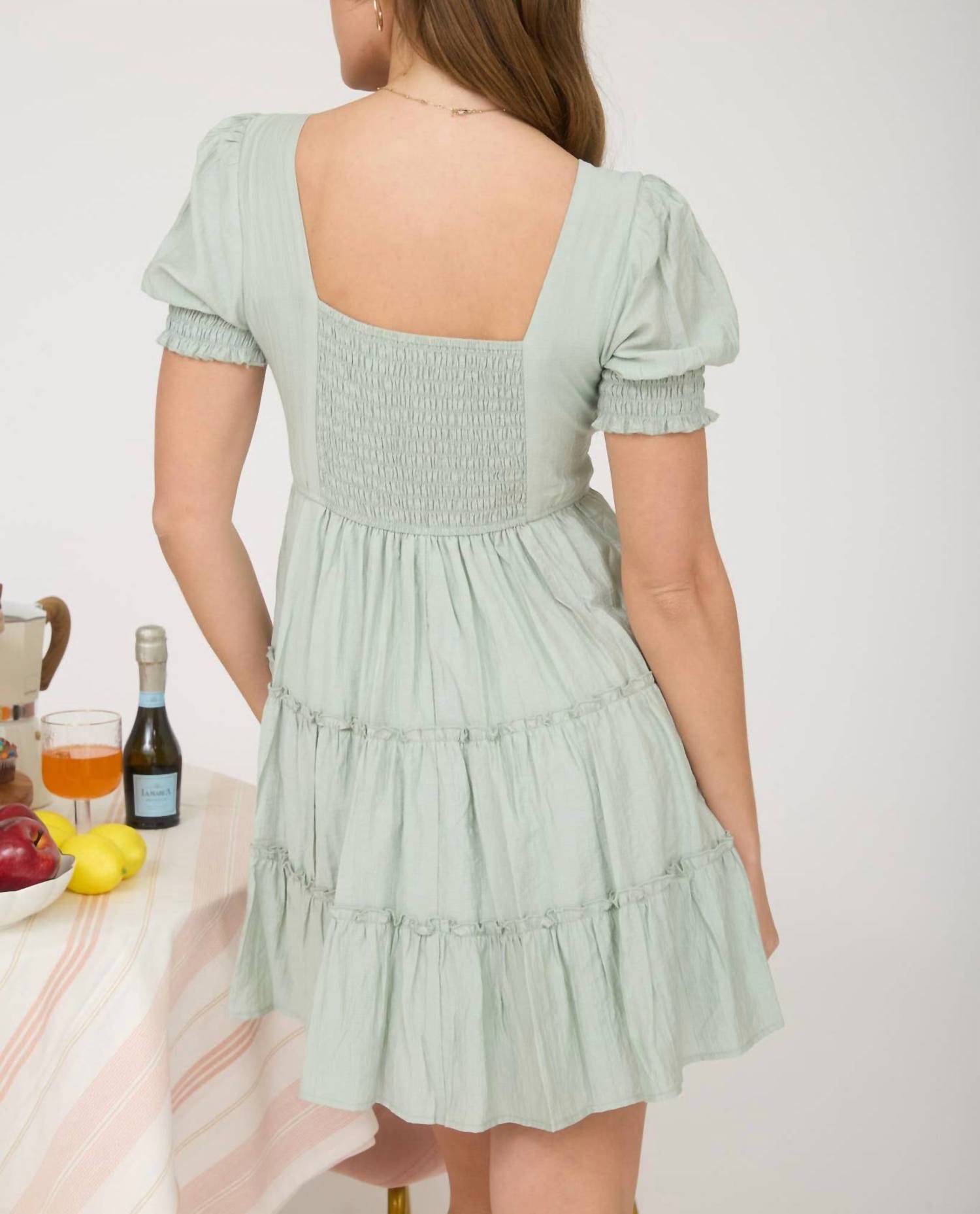 Blu Pepper - Square Neck Ruffle Detail Tiered Mini Dress