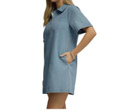 Entro - Denim Collared Short Sleeve Mini Dress