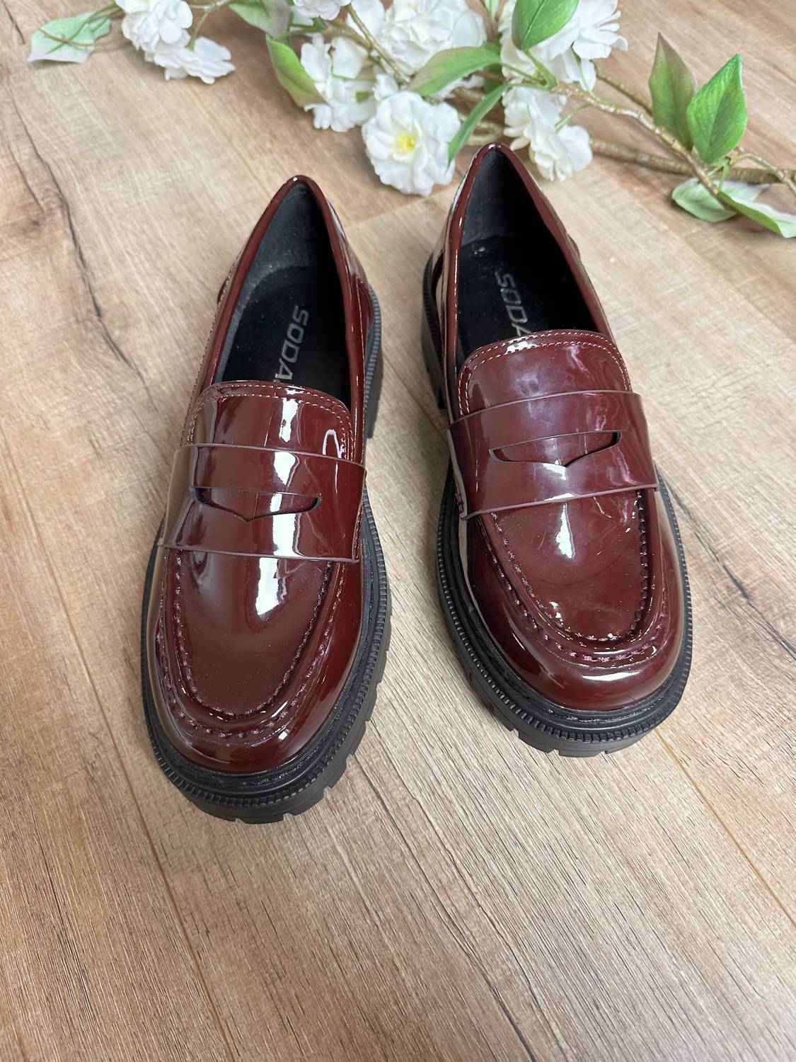 SODA Women's Eureka Loafer in burgundy - women's flats - alternate view
