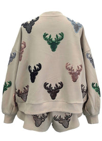 QUEEN OF SPARKLES Deer Head Sweatshirt in beige - women's top - view 6