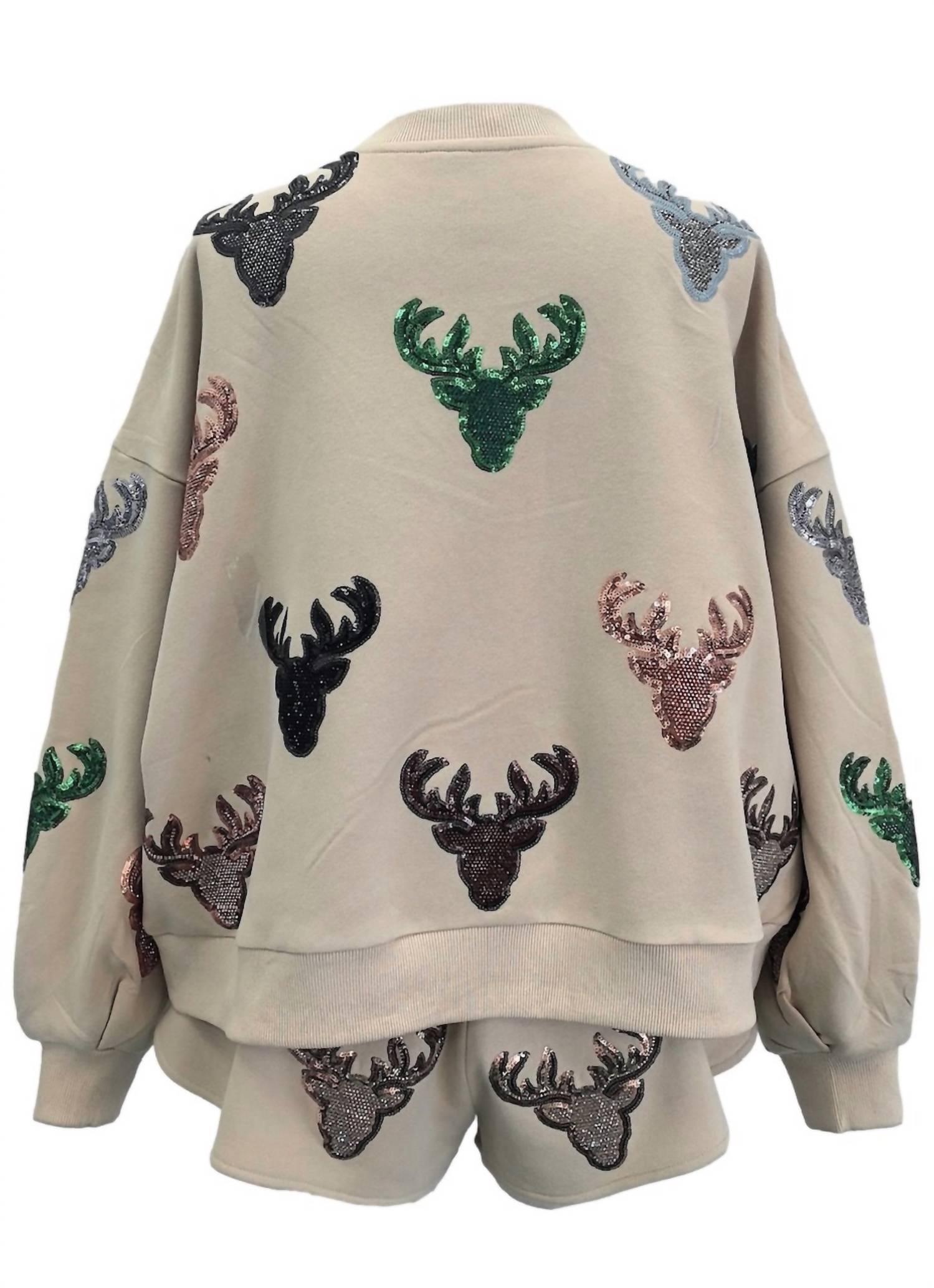 QUEEN OF SPARKLES Deer Head Sweatshirt in beige - women's top - view 6