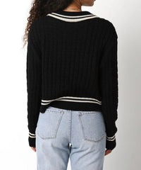 Olivaceous - Cable Collared Sweater