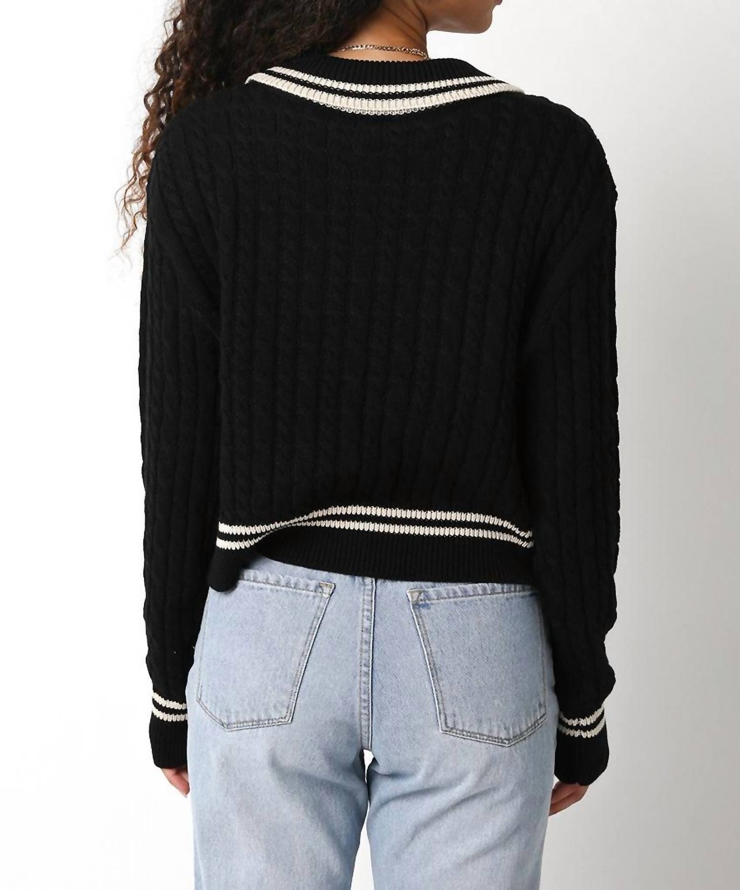 Olivaceous - Cable Collared Sweater