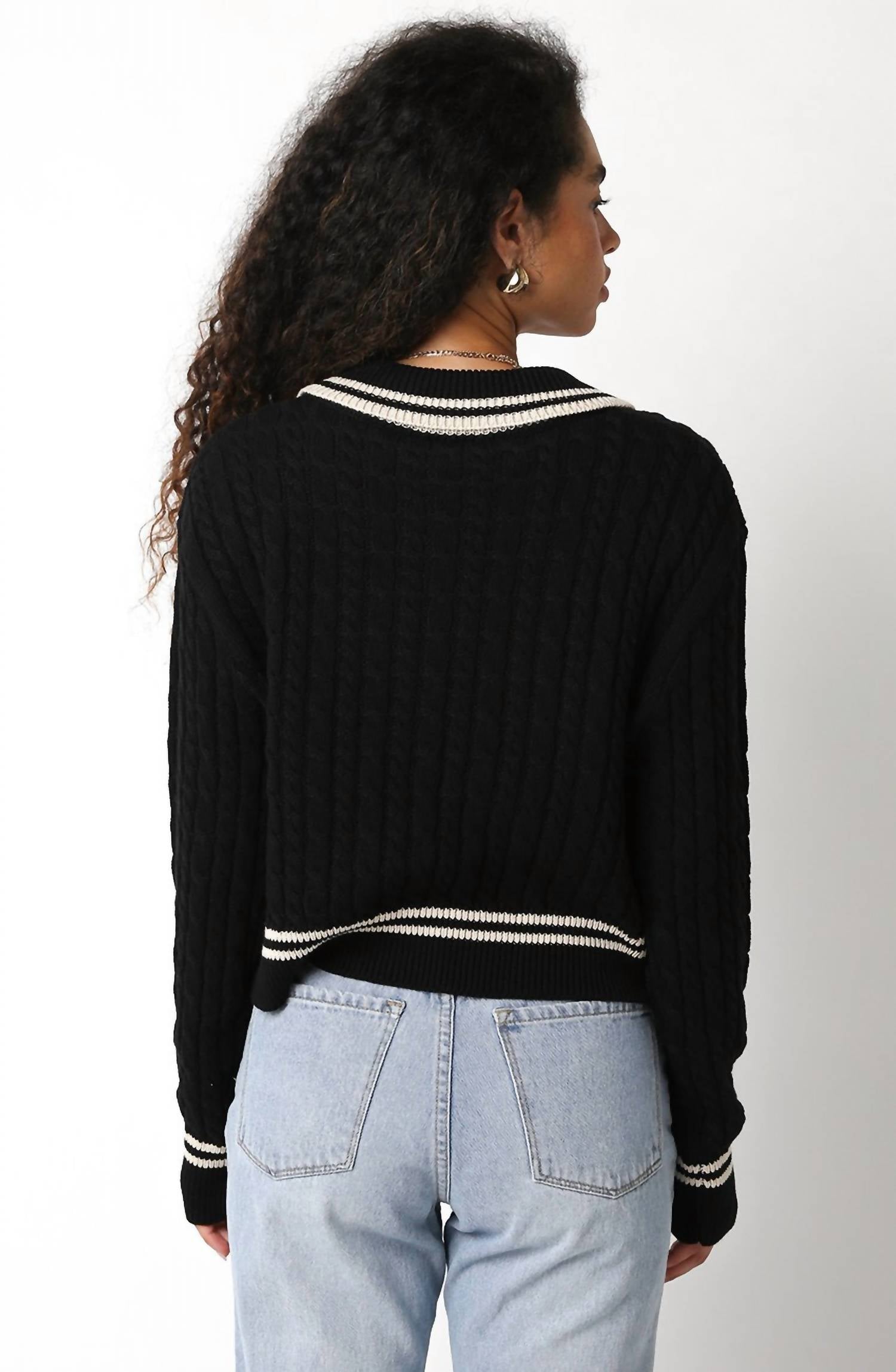 Olivaceous - Cable Collared Sweater