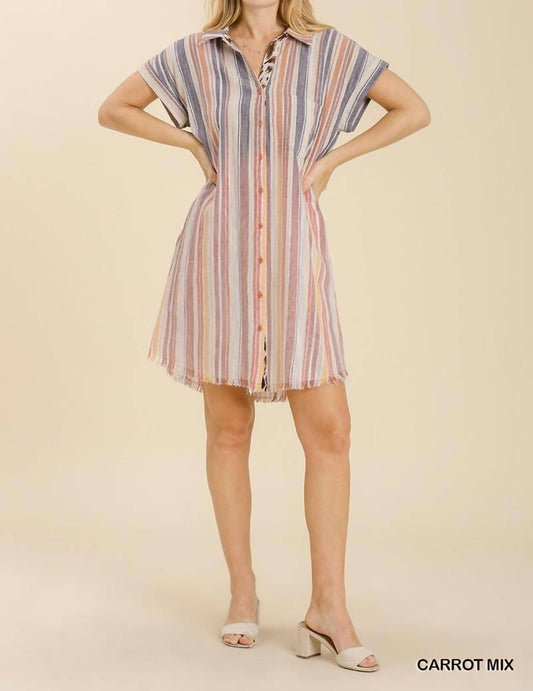 Bleached Stripe Collared Dress