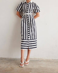 js71 Marella Midi Dress in black and white stripe - women's dress