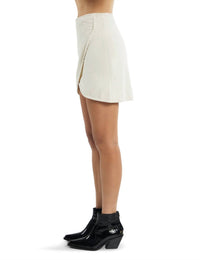 LES TIEN Misty Mini Scalloped Wrap Skirt in ivory - women's skirt - detail view