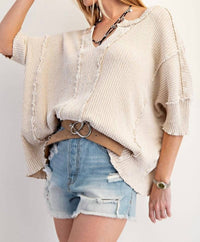 Easel - Textured Rib Knit Mineral Washed Top