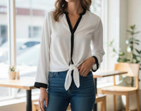 VINCE CAMUTO Tie-front Blouse in white black - women's blouse
