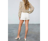 THML Flower Print Long Sleeve Blouse in floral beige - women's blouse - alternate view