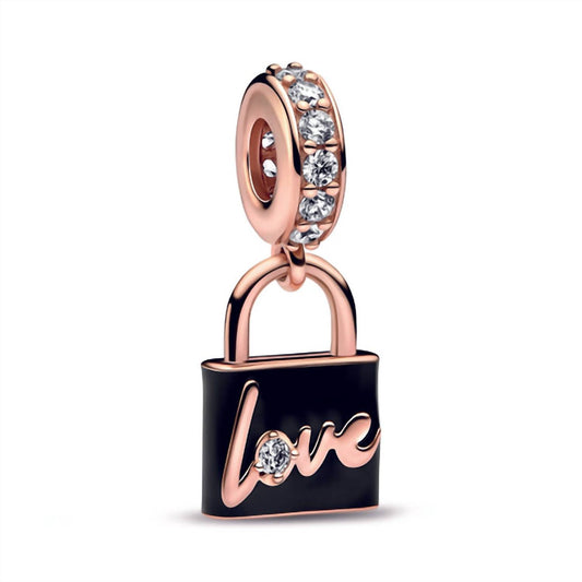 Pandora - Love Padlock Dangle Rose/blk Charm