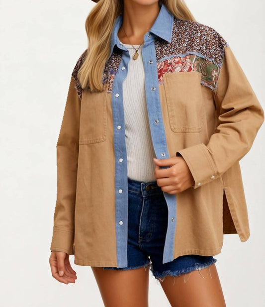 Knit & Lounge - Patchwork Button-up Jacket With Floral Accents