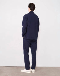 Officine Générale Sycamore Seersucker Overshirt in dark navy - men's shirt - alternate view