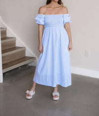 Creamon Hailey Off The Shoulder Dress in blue - women's dress - detail view