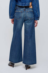 Moussy Mcdavid Straight Baggy Jeans in dark blue - women's jeans - detail view
