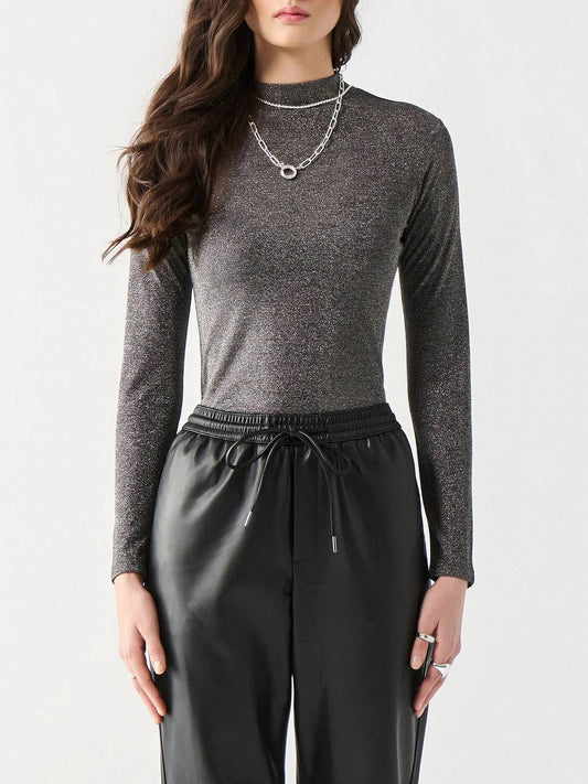 Dex - Sparkle Mock Neck Shimmer Top