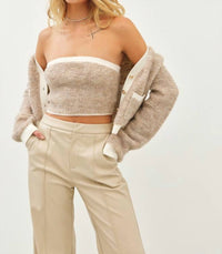Idem Ditto - Elegant Wool Blend Fuzzy Tube And Cardigan Set