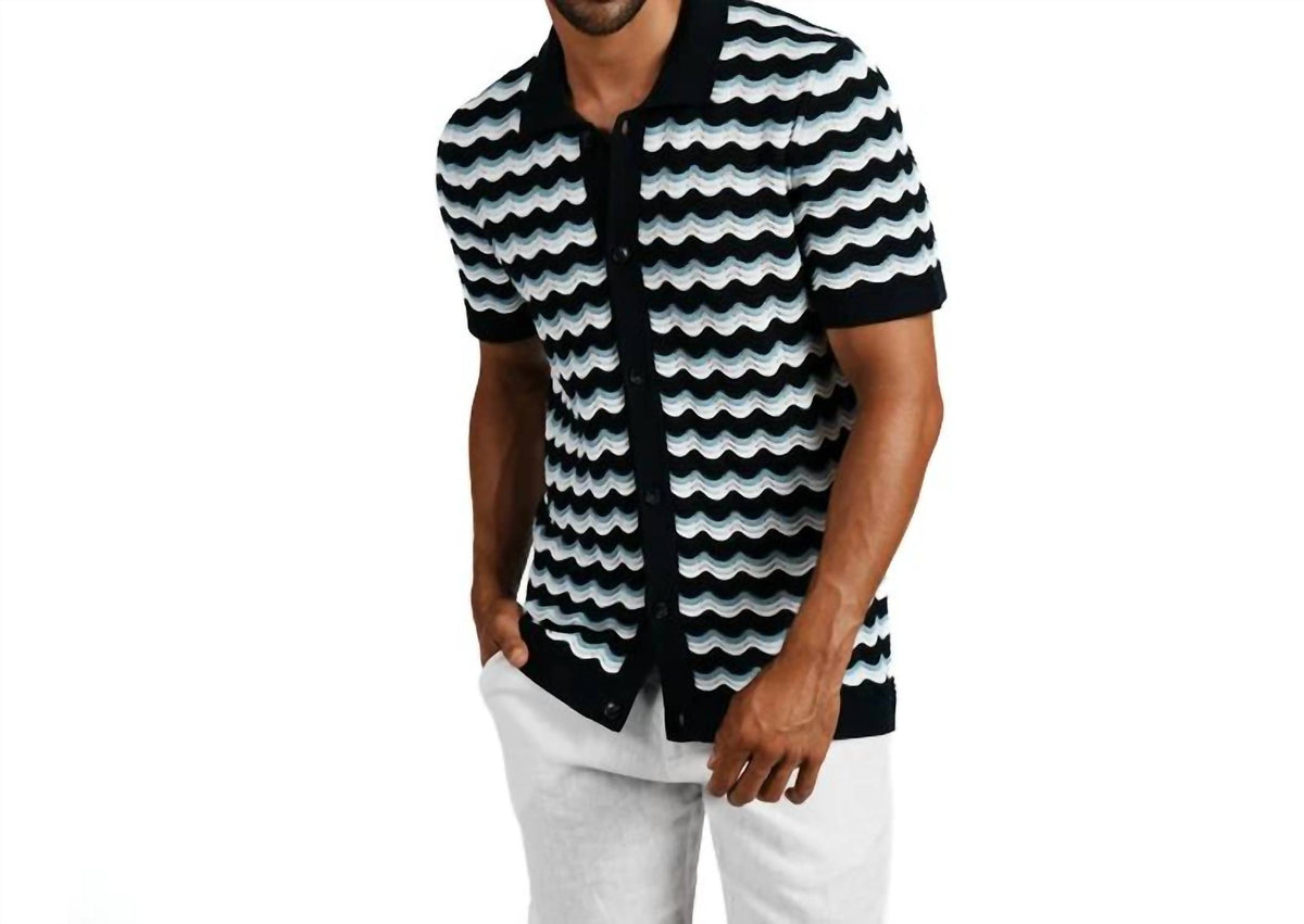 Eight X - The Ripple Crochet Short Sleeve Button Up Polo Shirt