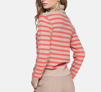 Vilagallo Stripe Turtleneck Sweater in beige red - women's sweater - detail view