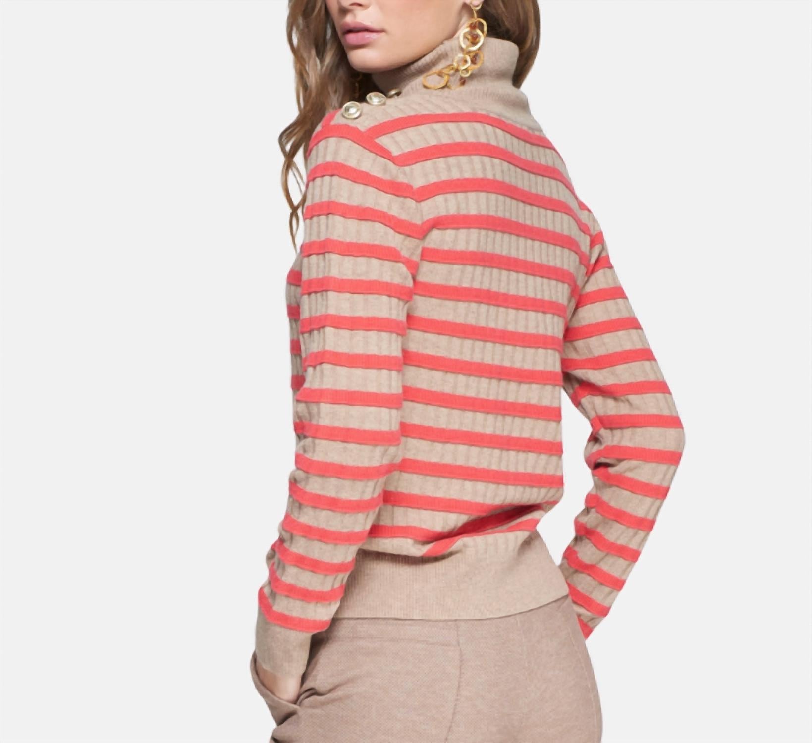 Vilagallo Stripe Turtleneck Sweater in beige red - women's sweater - detail view