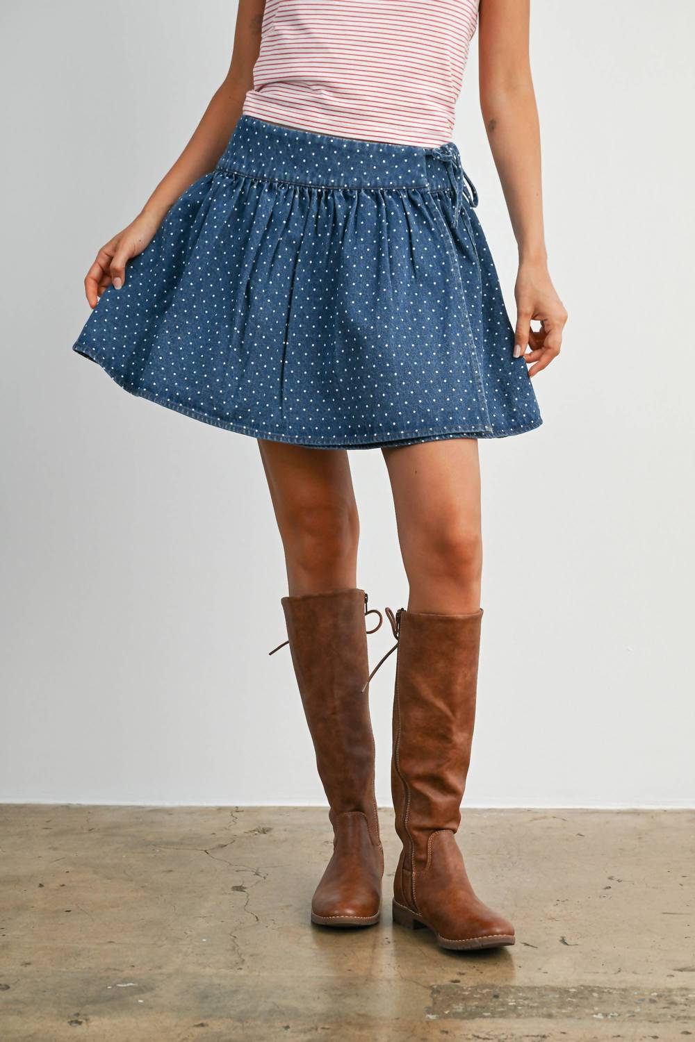 Buttermelon - Dotted Swiss Gathered Mini Skirt