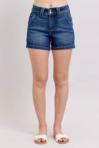Judy Blue High Waist Double Button Waistband Shorts in blue - women's shorts