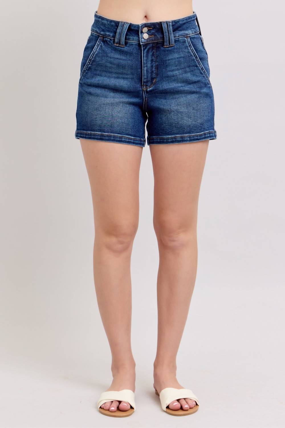 Judy Blue High Waist Double Button Waistband Shorts in blue - women's shorts