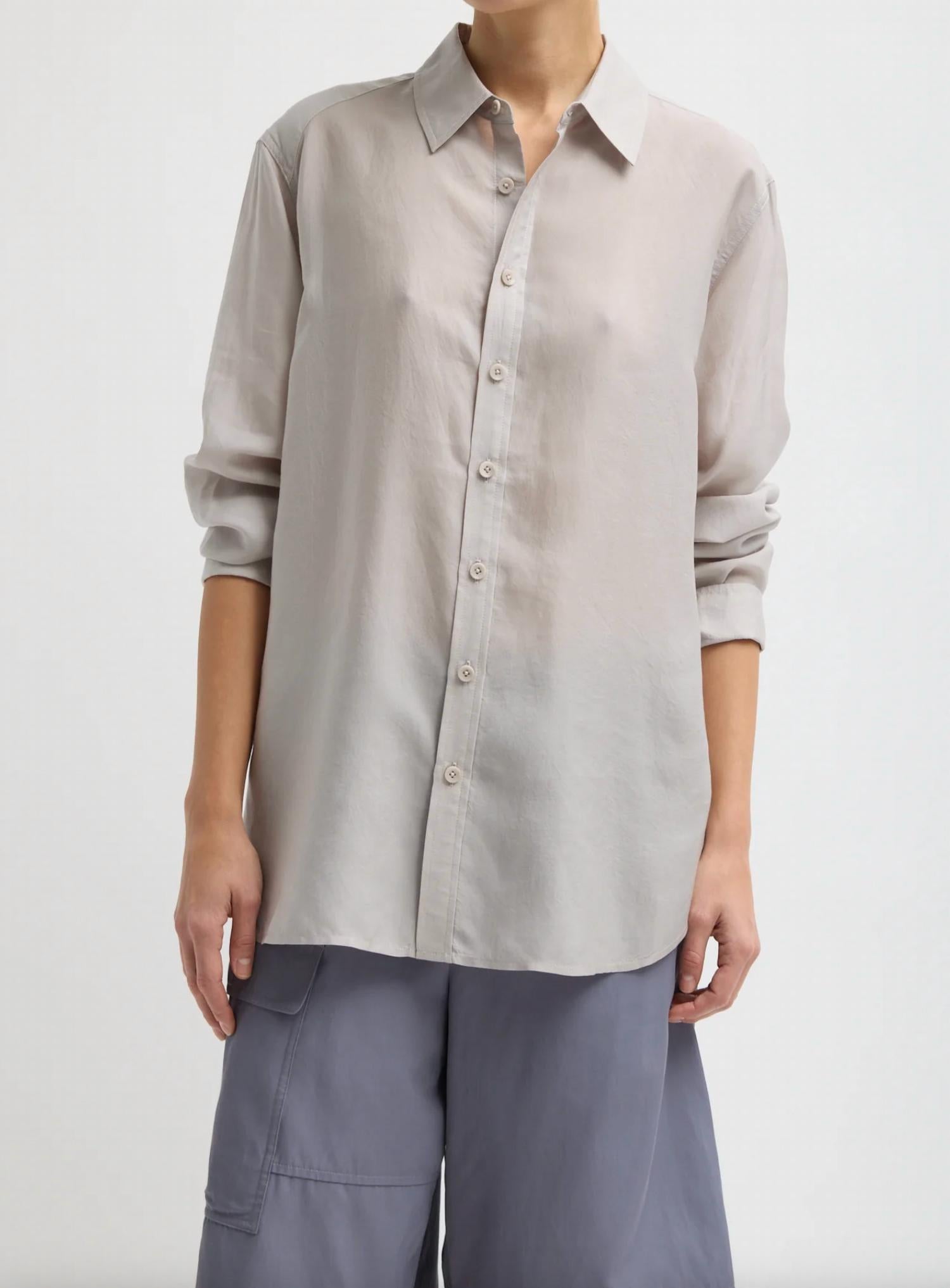 Tibi Silk Voile Charlie Men's Slim Shirt in stone - women's shirt