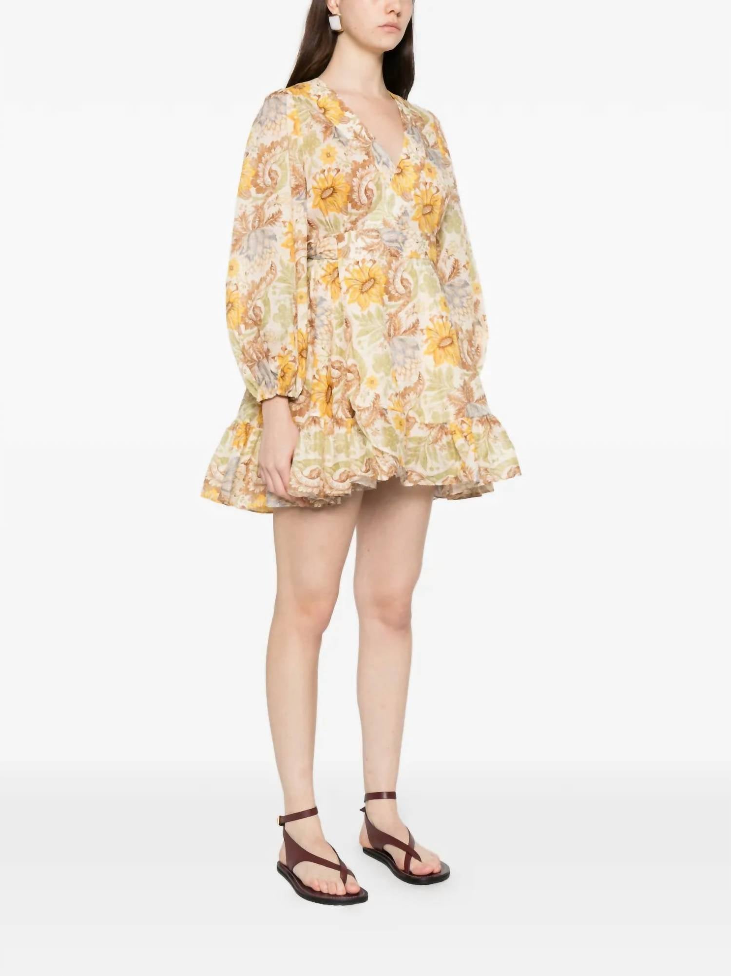Zimmermann Daylight Mini Wrap Dress in stamp floral cream - women's dress - detail view