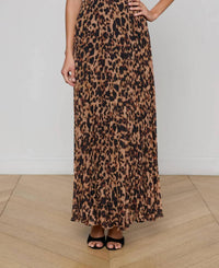 L'Agence Torin Pleated Skirt in brown multi amur leopard - women's skirt