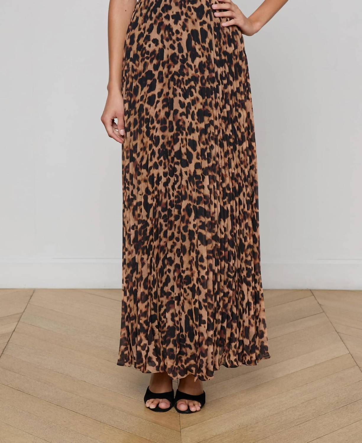 L'Agence Torin Pleated Skirt in brown multi amur leopard - women's skirt