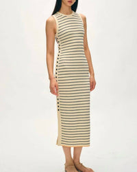 White + Warren Organic Cotton Terry Blend Dress in cream navy - women's dress - detail view