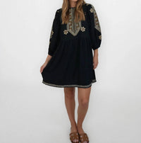 NIBI MTK Scout Mini Dress in black embroidered - women's dress