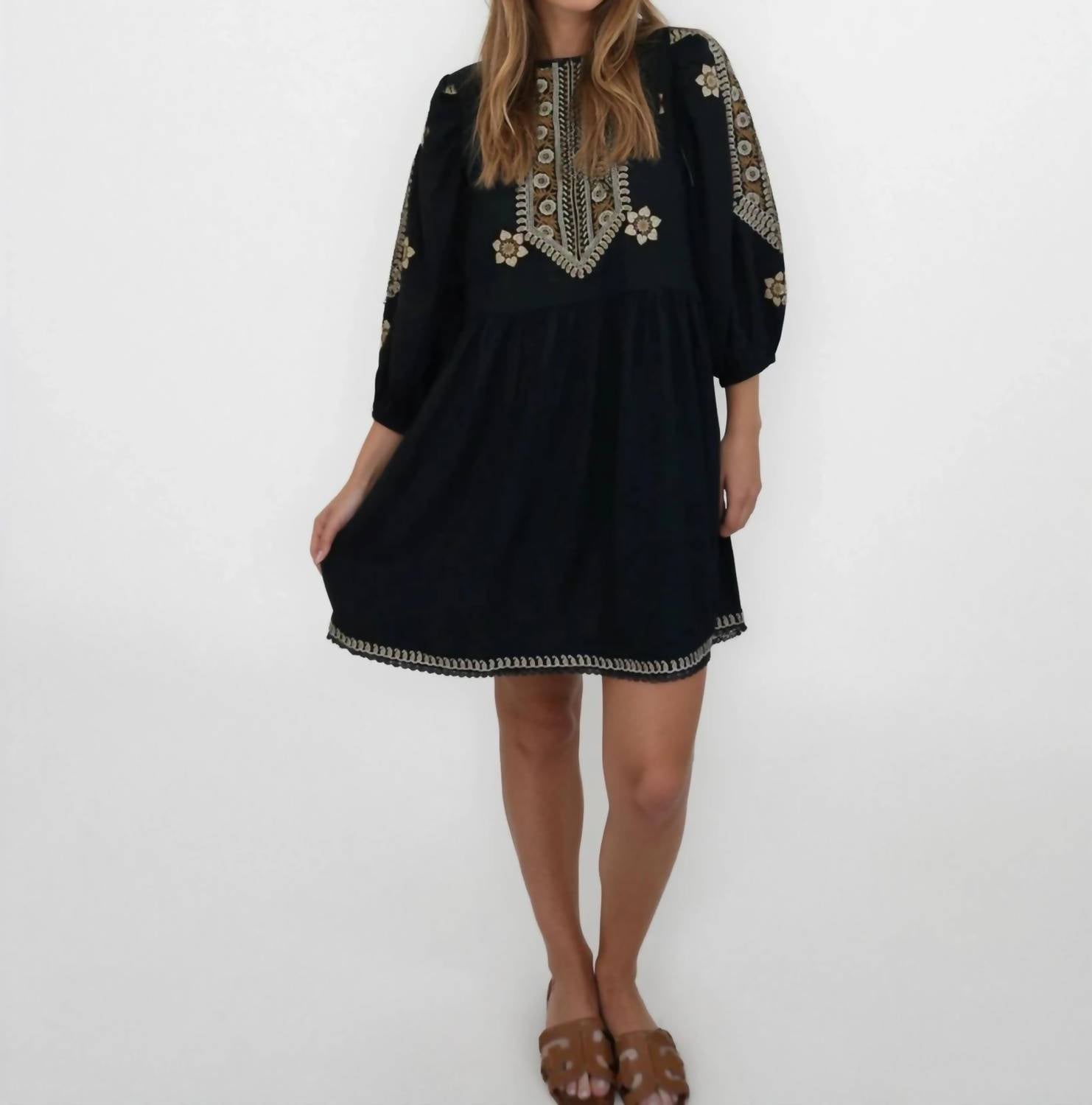 NIBI MTK Scout Mini Dress in black embroidered - women's dress