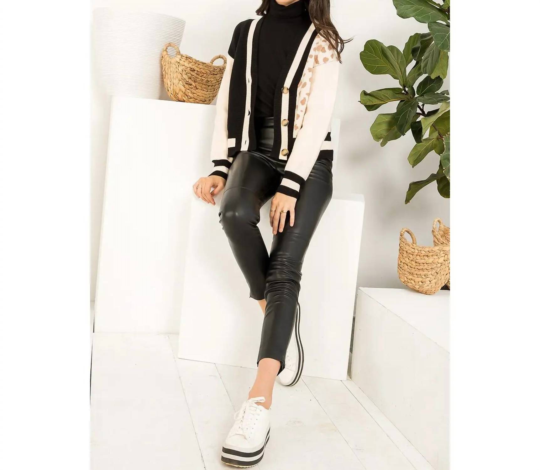 Thml - Leopard Knit V-neck Cardigan