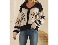 Veveret Horse Print Sweater in black - women's cardigan - view 4