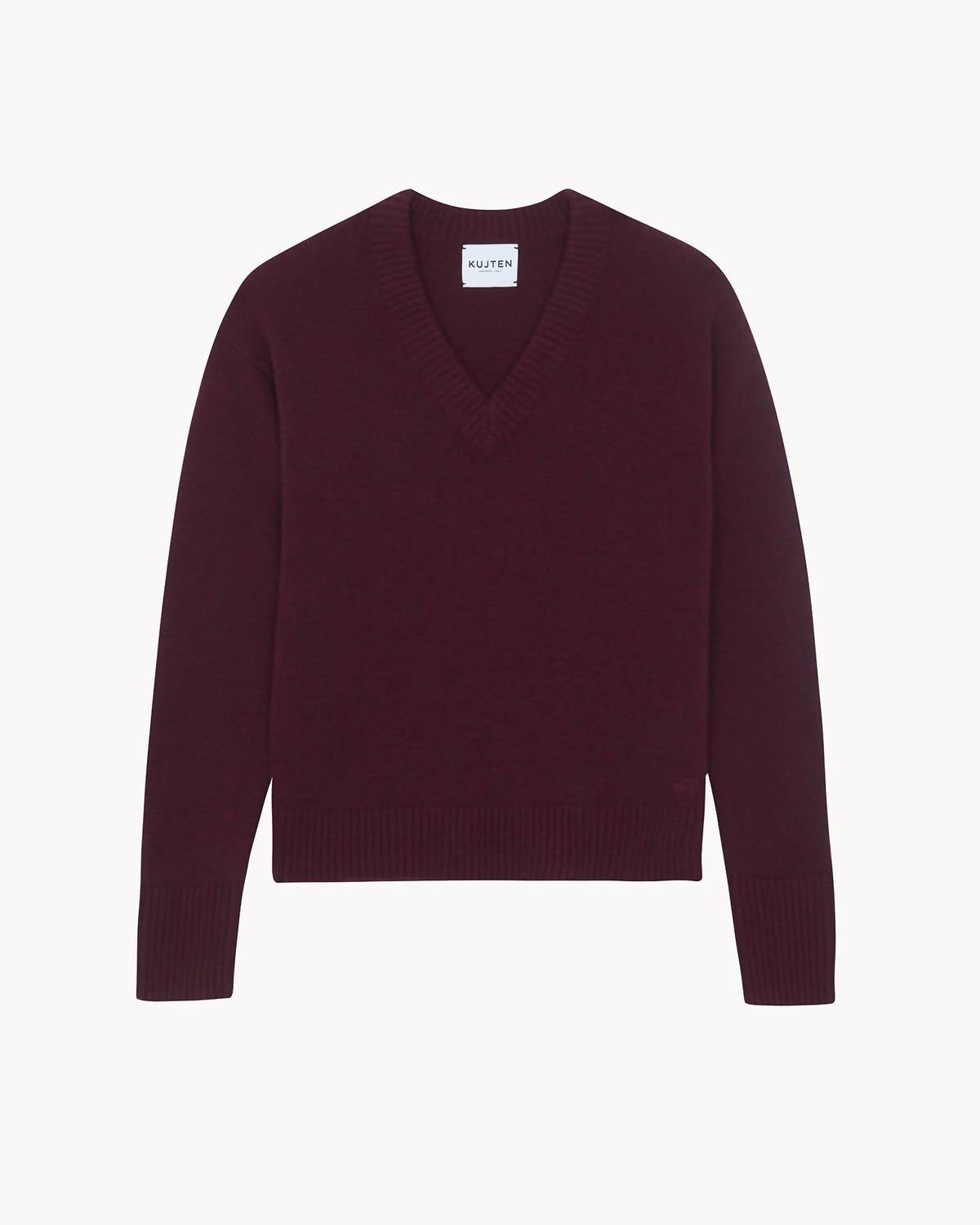 Kujten Women's Jemina V-neck Cashmere Sweater in bordeaux - women's sweater
