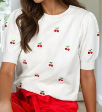 Vine & Love - Sweet Cherries Embroidered Knitted Sweater
