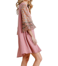 Umgee - Mixed Print Bell Sleeve Dress