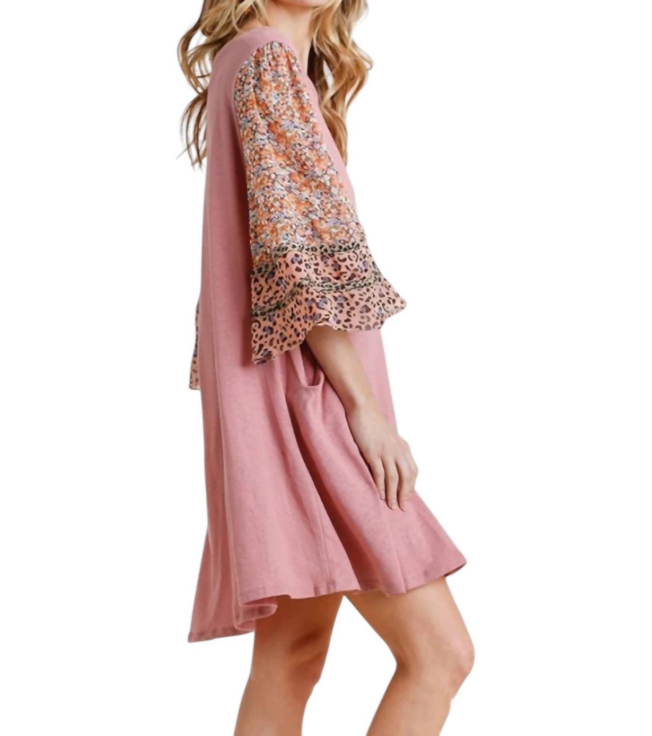 Umgee - Mixed Print Bell Sleeve Dress