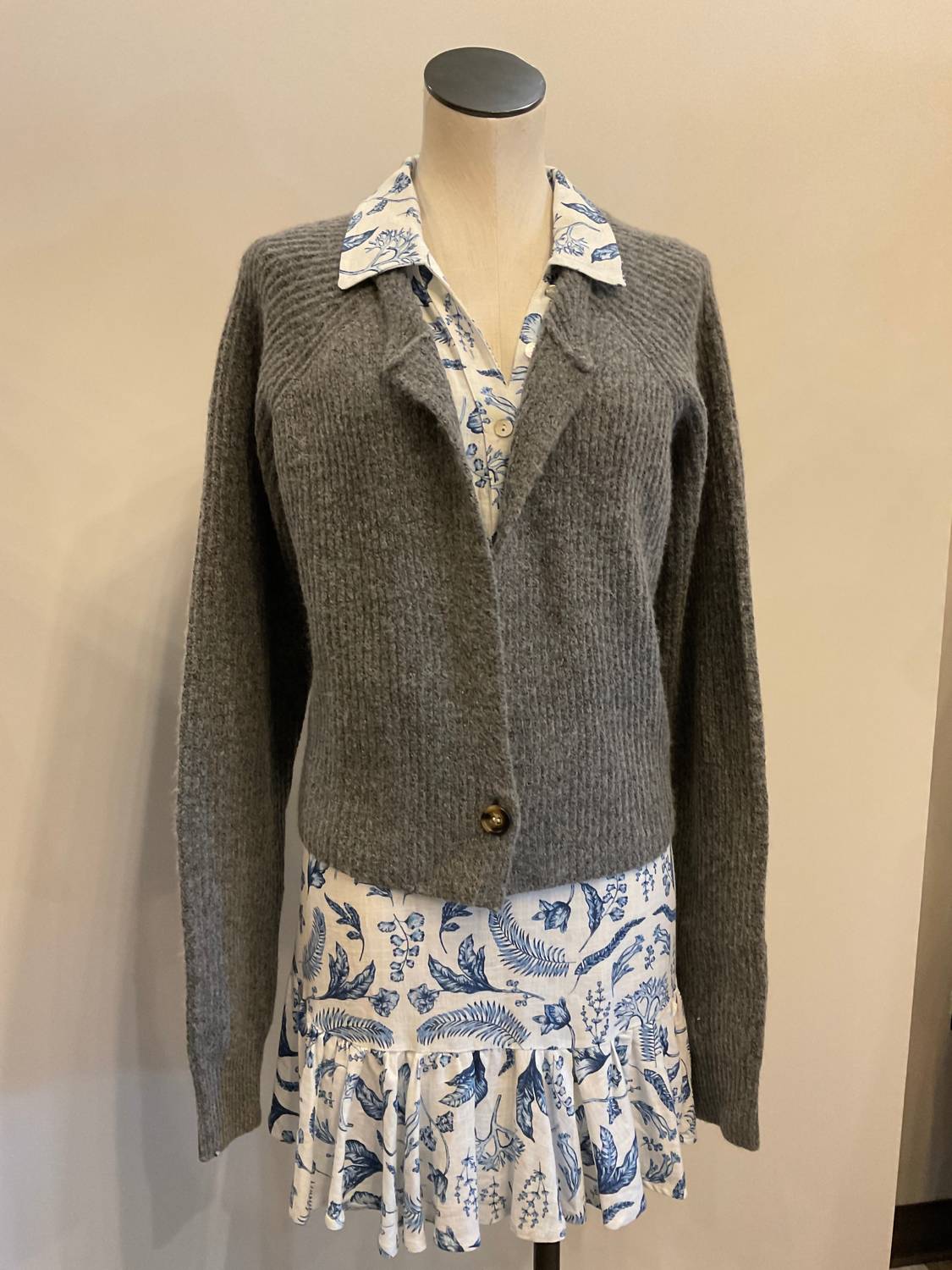 GRADE & GATHER Women's One Button Cardigan in grey - women's cardigan