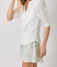 Mystree - Eyelet Puff Sleeve Henley Top